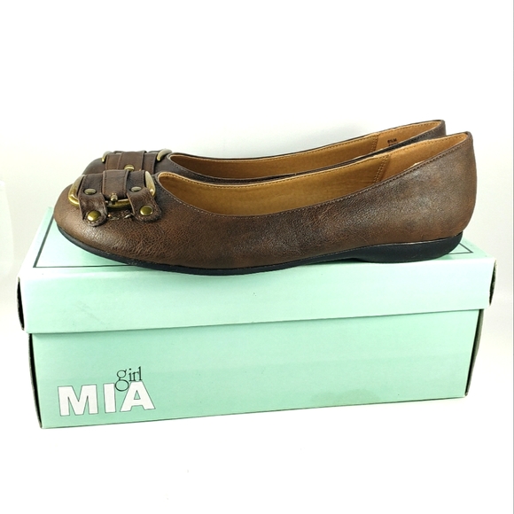 Mia Girl Caleb, Brown Vegan Leather, Slip On, Buckled Flats. Women's Size 8.5M - Picture 5 of 12